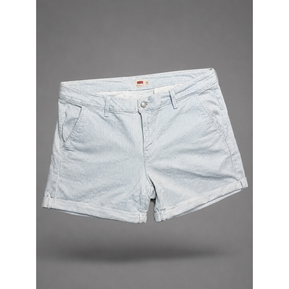 🍁Levis Womens Striped Chino Shorts Size 32 Light Blue White Cuffed Mid Rise